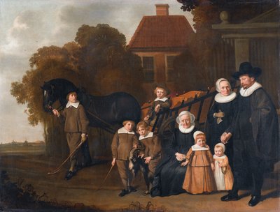Portrait of the Meebeeck Cruywagen family near their country home on the Uitweg near Amsterdam by Jacob van Loo  